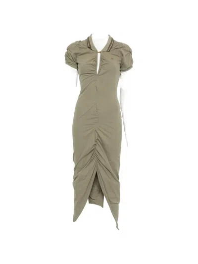 Vivienne Westwood Fitted Green Midi Dress With Ruched Detailing And Polo Collar