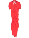 Vivienne Westwood Pulling Ruched Asymmetric Cotton Midi Dress In Red