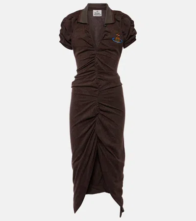 VIVIENNE WESTWOOD PULLING PRINTED RUCHED MIDI DRESS