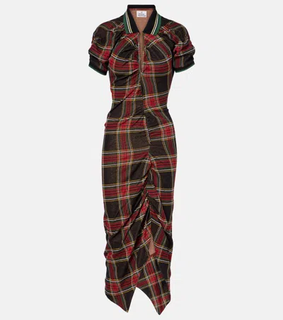VIVIENNE WESTWOOD PULLING TARTAN COTTON MIDI DRESS