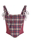 Vivienne Westwood Puppy Mesh-trimmed Checked Linen And Cotton-blend Bustier Top In Red