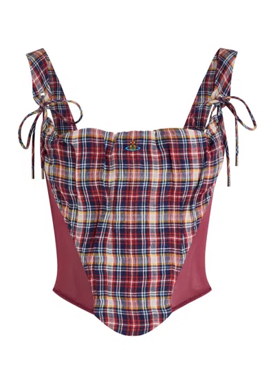 VIVIENNE WESTWOOD VIVIENNE WESTWOOD PUPPY CHECKED LINEN-BLEND CORSET