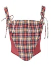 Vivienne Westwood Puppy Mesh-trimmed Checked Linen And Cotton-blend Bustier Top In Multicolor