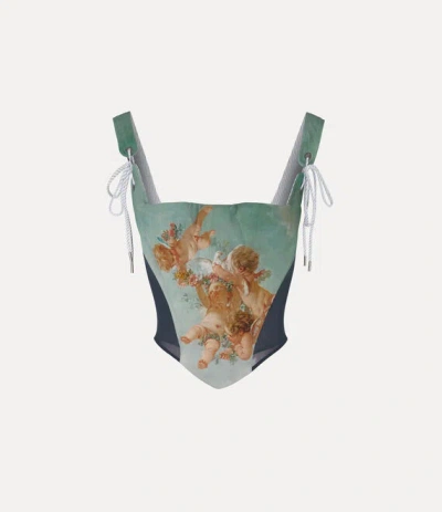 Vivienne Westwood Puppy Corset Printed Cady Primavera-cherubs 40 Women In Green