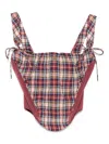 Vivienne Westwood Puppy Mesh-trimmed Checked Linen And Cotton-blend Bustier Top In Red