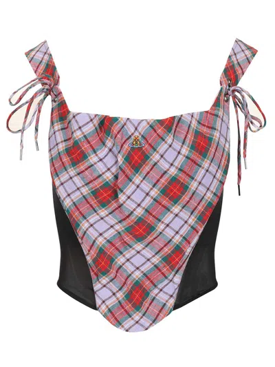 Vivienne Westwood Puppy Tartan Linen And Mesh Bustier Top In Multi