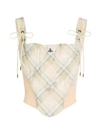 Vivienne Westwood Off-white Glen Check Puppy Corset In Neutral