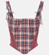Vivienne Westwood Puppy Mesh-trimmed Checked Linen And Cotton-blend Bustier Top In Multicoloured