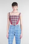 Vivienne Westwood Puppy Mesh-trimmed Checked Linen And Cotton-blend Bustier Top
