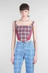 Vivienne Westwood Puppy Mesh-trimmed Checked Linen And Cotton-blend Bustier Top In Multicolor
