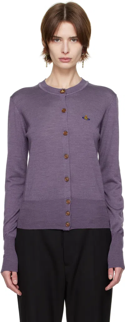 Vivienne Westwood Wool Blend Bea Cardigan With Ribbed Cuffs And Hem In Purple