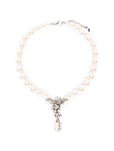 Vivienne Westwood Putti Pearl Necklace In Silver