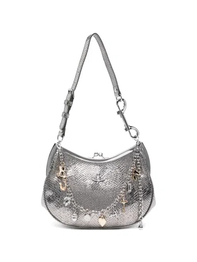 Vivienne Westwood Python-embossed Leather Shoulder Bag In Gray