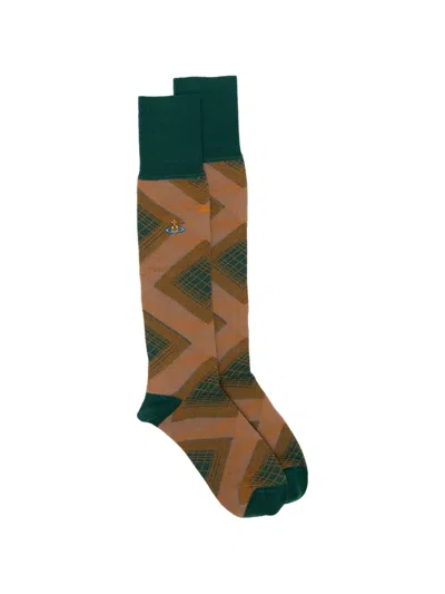 Vivienne Westwood Quadrophenia Orb-embroidered High Socks In Brown