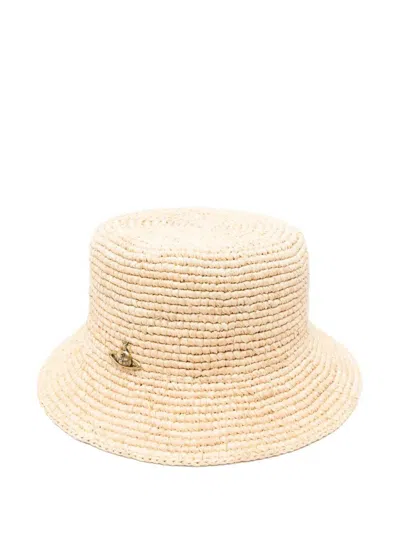 Vivienne Westwood Raffia Bucket Hat Accessories In Beige