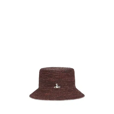 Vivienne Westwood Raffia Bucket Women's Hat In Brown