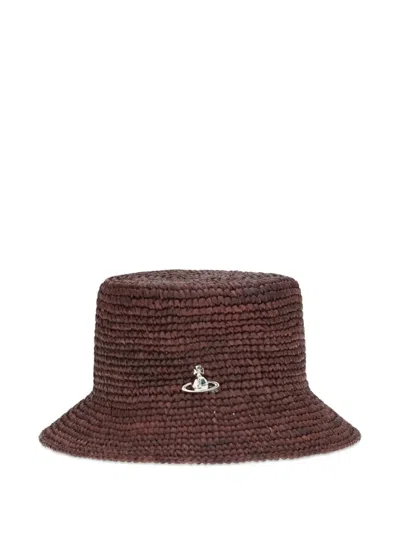 Vivienne Westwood Raffia Orb-plaque Bucket Hat In Brown