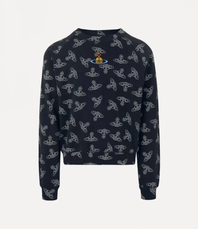 Vivienne Westwood Raglan Sweatshirt Allover Orb Felpa Navy-white Xl Unisex In Navy White
