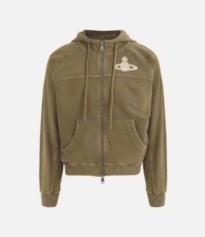 Vivienne Westwood Raglan Zip Hoodie Washed Felpa Green L Men In Brown