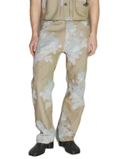 Vivienne Westwood Mens Roses Ranch Floral-pattern Straight-leg Cotton-blend Trousers