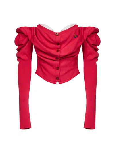 Vivienne Westwood Raspberry Knit Bea Corset Draped Cardigan In Red