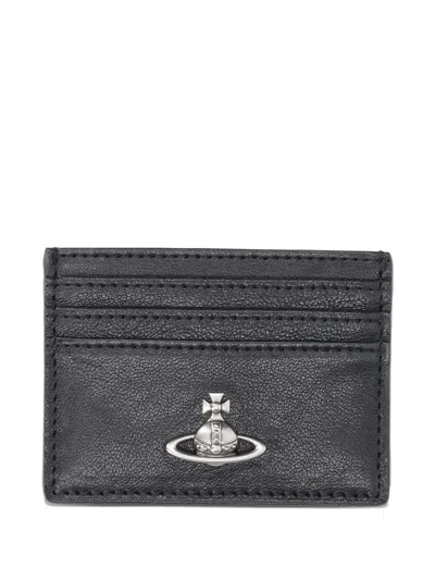 Vivienne Westwood Compact Slim Wallet Cardholder Design In Black