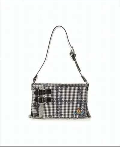 Vivienne Westwood Rectangular Gingham Pattern Shoulder Bag In White