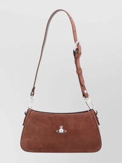 Vivienne Westwood Rectangular Suede Shoulder Bag With Adjustable Strap In Brown