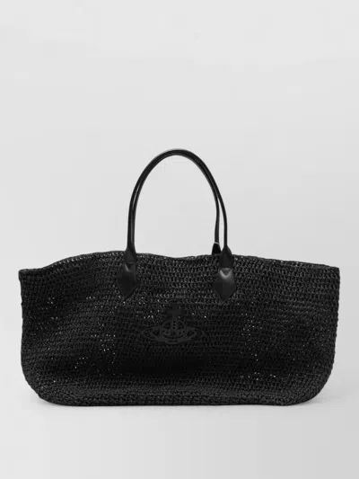 Vivienne Westwood Rectangular Woven Beach Bag Dual Handles In Black