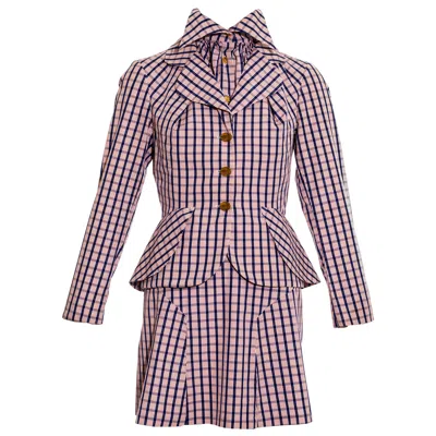 Pre-owned Vivienne Westwood Red And Blue Checked Cotton Three Piece Skirt Suit, Ss 1994