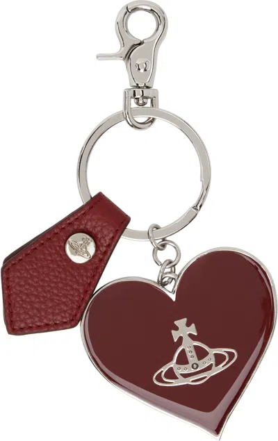 Vivienne Westwood Red & Silver Mirror Heart Orb Keychain In Aw24-h407