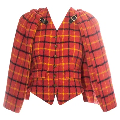 Pre-owned Vivienne Westwood Red Checked Wool Waistcoat With Caplet, Fw 1988