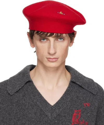 Vivienne Westwood Red Embroidered Logo Beret