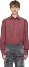 Vivienne Westwood Mens Red Ghost Checked Cotton Shirt In Burgundy