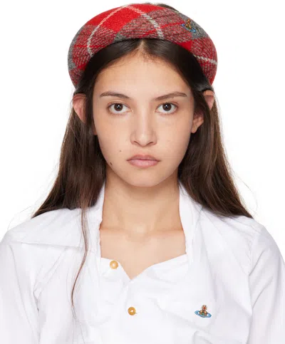Vivienne Westwood Red Harris Tweed Tartan Headband In H206 Red
