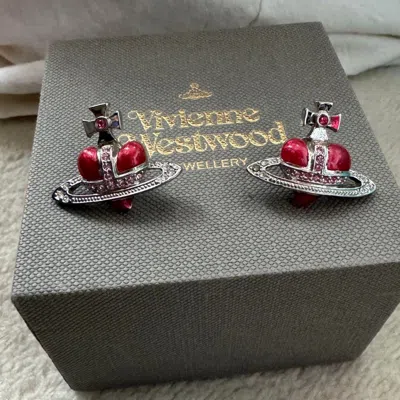 Pre-owned Vivienne Westwood Red Heart Earrings Orb