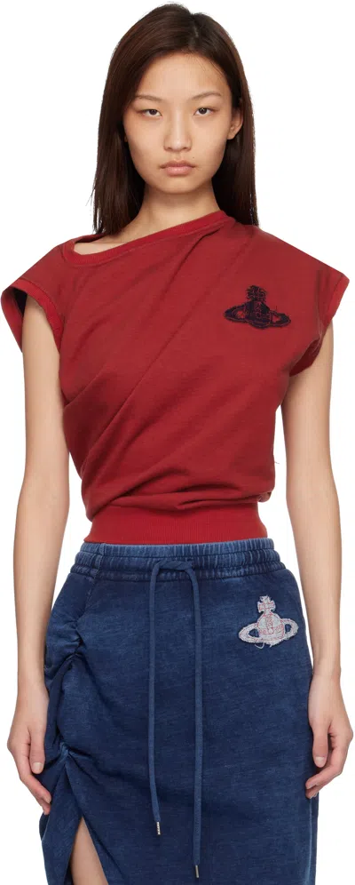 Vivienne Westwood Asymmetric Orb Logo Sweater Cap Sleeves In Red