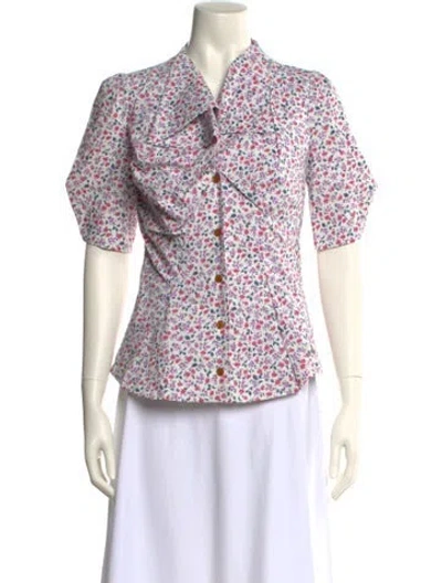 Pre-owned Vivienne Westwood Red Label Floral Print Short Sleeve Button-up Top In White