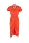 Vivienne Westwood Pulling Ruched Asymmetric Cotton Midi Dress In Hibiscus