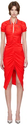 Vivienne Westwood Pulling Ruched Asymmetric Cotton Midi Dress In G406 Hibiscus