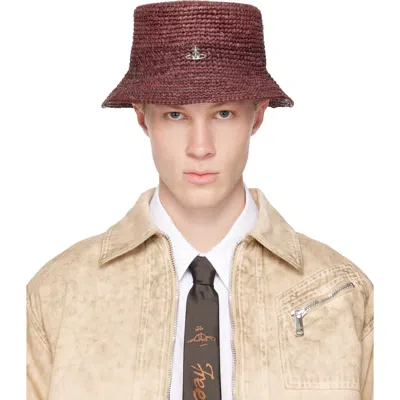 Vivienne Westwood Red Raffia Bucket Hat In Brown