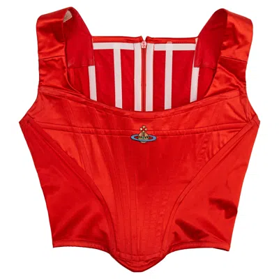 Pre-owned Vivienne Westwood Red Satin Corset With Embroidered Orb, C. 1990s