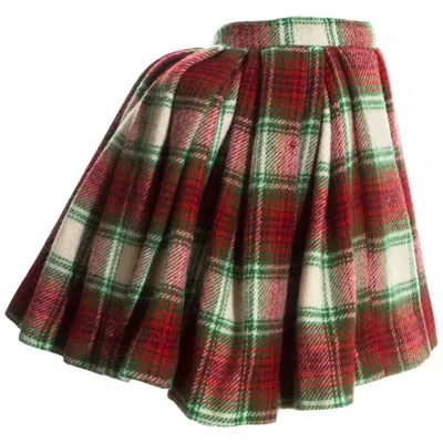 Pre-owned Vivienne Westwood Red Tartan Wool Pleated Skirt With Bustle, Fw 1988