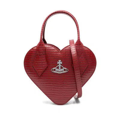 Vivienne Westwood Josephine Logo-embellished Croc-effect Leather Shoulder Bag In Red