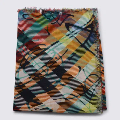Vivienne Westwood Red Wool Check Scarf In Orange