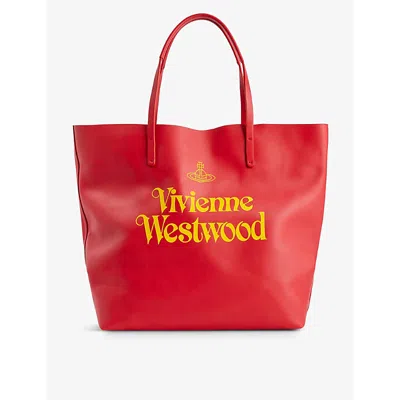 Vivienne Westwood Leather Logo Tote Bag In Red/ Yellow