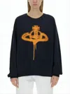 Vivienne Westwood Relaxed Fit Black Long-sleeve Shirt With Graphic Emblem In Blue