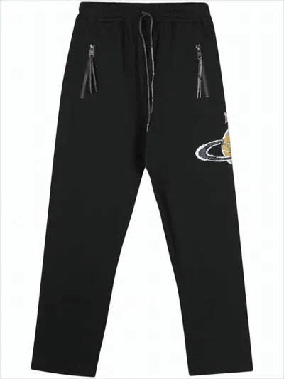 Vivienne Westwood Relaxed Jogger Pants With Distinctive Planet Motif In Black