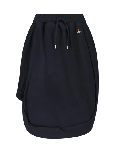 Vivienne Westwood Relaxed Midi Skirt With Drawstring Waist And Iconic Logo In Blue