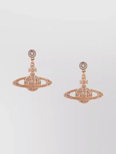 Vivienne Westwood Relief Drop Stud Earrings Orb Crystal Pair In Pink